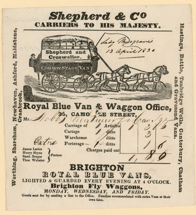 Facture Shepherd & Co. Brighton à Londres - English School