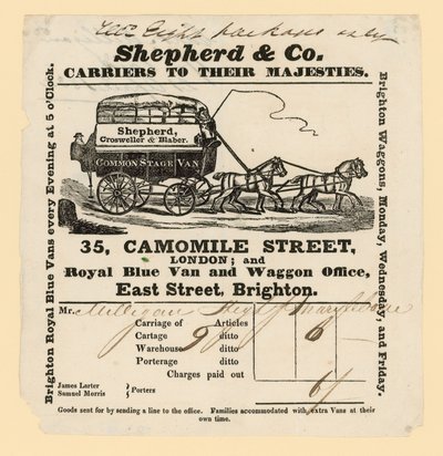 Facture Shepherd & Co. Brighton à Londres - English School