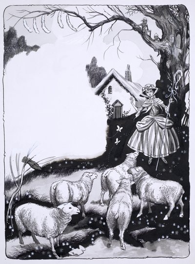 Bergère et moutons - English School