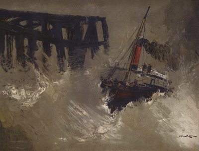 Navire affrontant de grosses vagues - English School