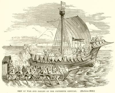 Navire de guerre et galère du XVe siècle - English School