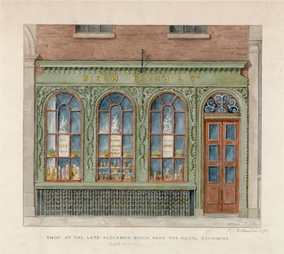 Boutique du défunt échevin Birch près de la Bourse Royale, 1871 - English School