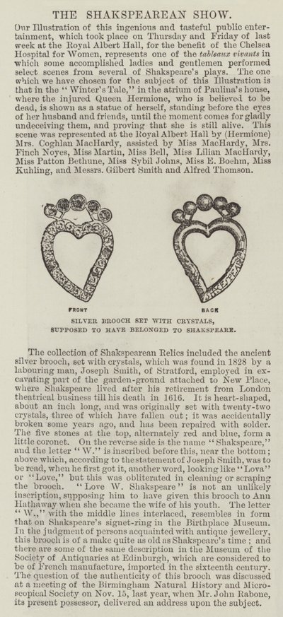 Broche en argent sertie de cristaux, supposée avoir appartenu à Shakespeare - English School
