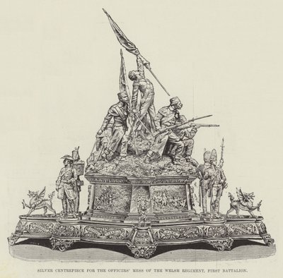 Centre de table en argent pour la salle à manger des officiers du régiment gallois, premier bataillon - English School