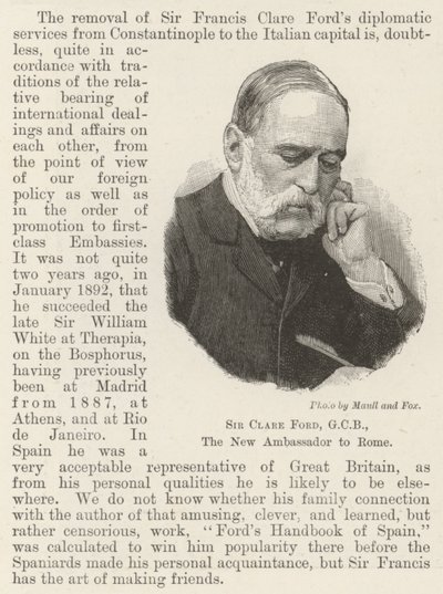 Sir Clare Ford, GCB, le nouvel ambassadeur à Rome (gravure) - English School