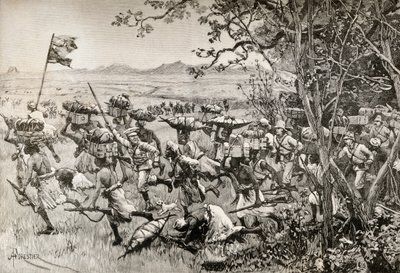 Sir Henry Morton Stanley et ses hommes sortant enfin de la forêt pour atteindre la prairie en 1887, lors de leur expédition de secours d