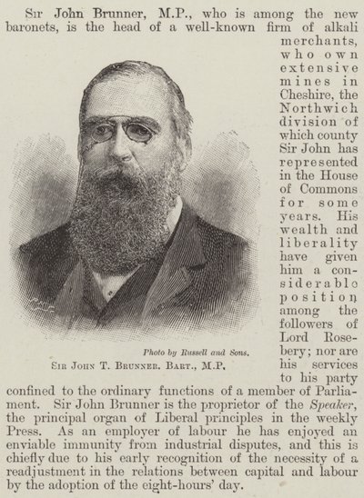 Sir John T Brunner, Baronet, MP (gravure) - English School