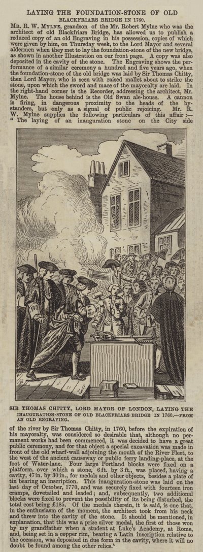 Sir Thomas Chitty, Lord Maire de Londres, posant la pierre d