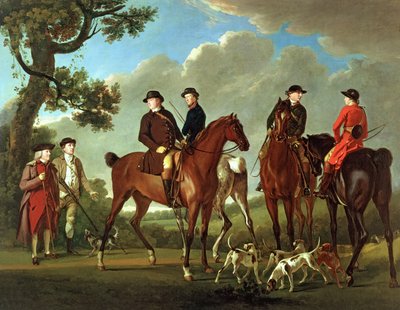 Sir Thomas Gascoigne et Sir Walter Vavasour avec le prêtre, le vicaire et les serviteurs de chasse - English School