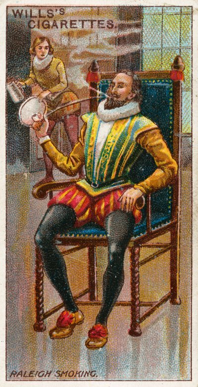Sir Walter Raleigh fumant - English School
