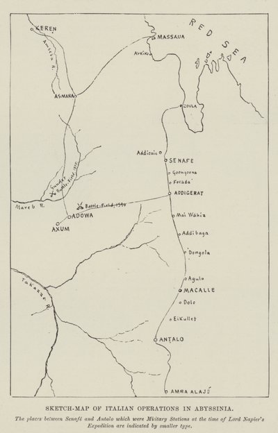 Carte schématique des opérations italiennes en Abyssinie (gravure) - English School