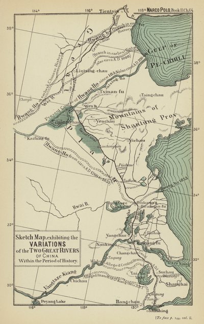 Carte schématique, montrant les variations des deux grands fleuves de Chine dans la période historique - English School