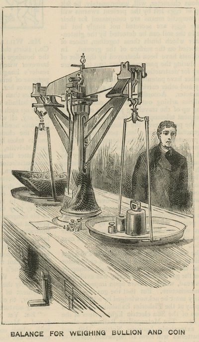 Croquis à la Monnaie Royale, Tower Hill; balance pour peser les lingots et les pièces - English School