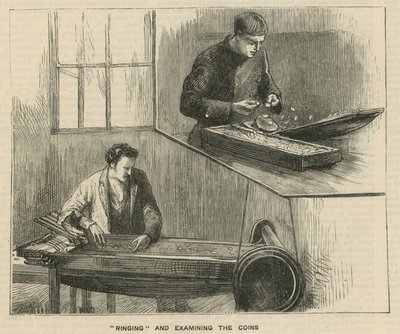 Croquis à la Monnaie Royale, Tower Hill; sonnerie et examen des pièces - English School