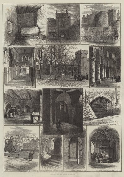 Croquis dans la Tour de Londres (gravure) - English School