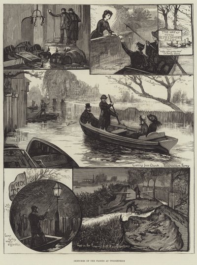 Croquis des inondations à Twickenham (gravure) - English School