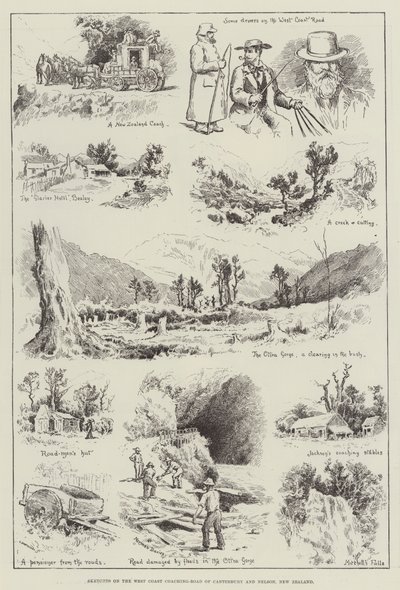 Croquis sur la route de la côte ouest de Canterbury et Nelson, Nouvelle-Zélande - English School