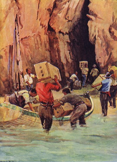 Contrebandiers cachant leur contrebande dans des grottes - English School
