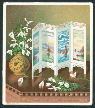 Perce-neige et écran sur la table, carte de Noël - English School