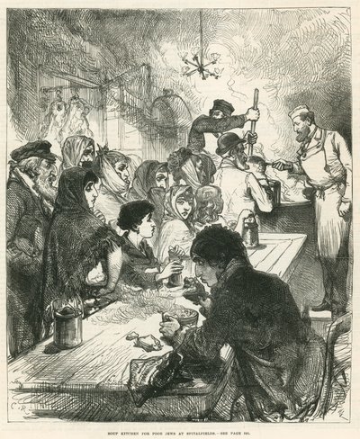 Cuisine de soupe pour les pauvres juifs à Spitalfields, Londres - English School