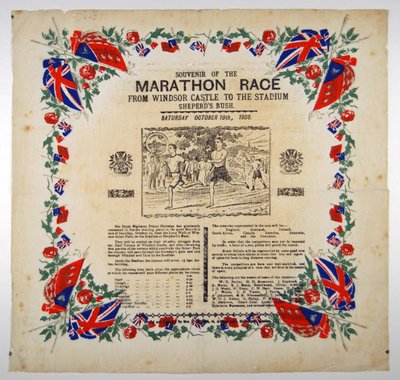 Souvenir de la course de marathon de Windsor Castle au stade, Shepherds Bush, 1908 - English School