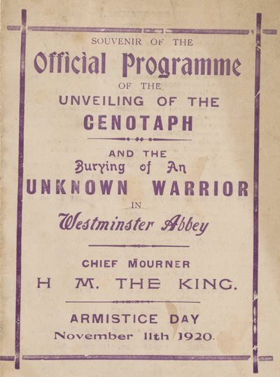 Programme souvenir du dévoilement du cénotaphe - English School