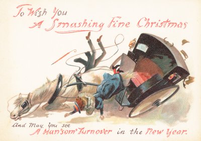 Cheval et calèche renversés, Carte de Noël - English School