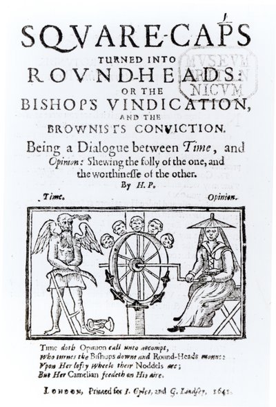 Les bonnets carrés transformés en têtes rondes, 1642 - English School