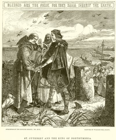 Saint Cuthbert et le roi de Northumbrie - English School