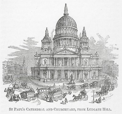 Cathédrale et cimetière de Saint-Paul, depuis Ludgate Hill (gravure) - English School