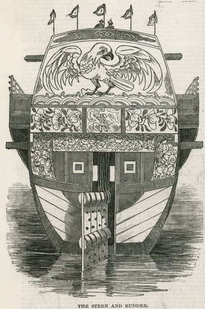 Poupe et gouvernail de la jonque chinoise apportée à Londres comme attraction touristique - English School