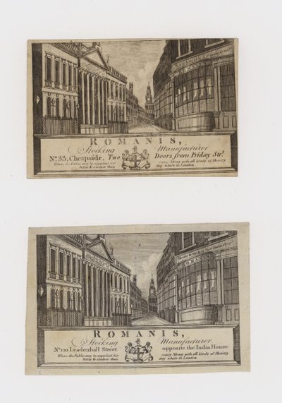 Fabricants de bas, Romanis, à Cheapside puis à Leadenhall Street, carte de visite - English School