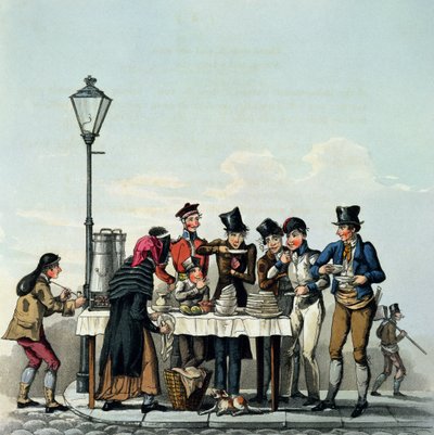 Petit-déjeuner de rue gravé par G.Hunt, 1825 - English School