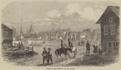 Rue à Helsingfors, dans la Baltique (gravure) - English School