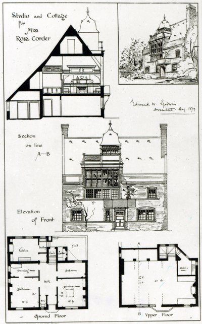 Studio et cottage pour Miss Rosa Corder, de The British Architect, 3 octobre 1879 - English School