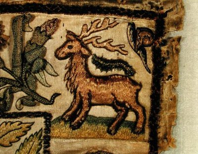 Broderie représentant un cerf, (détail) - English School