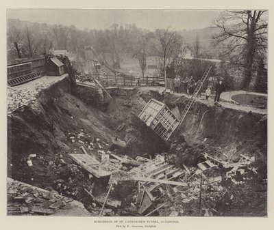 Affaissement du tunnel de Sainte-Catherine, Guildford (gravure) - English School