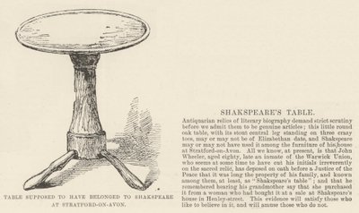 Table supposée avoir appartenu à Shakespeare à Stratford-on-Avon - English School