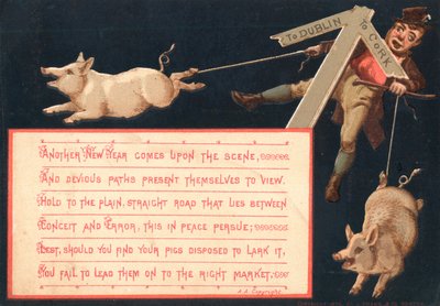 Emmener les cochons au marché, Carte de Nouvel An - English School