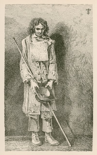 Grand mendiant aveugle, avec un long bâton - English School