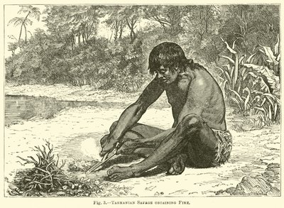 Sauvage tasmanien obtenant du feu - English School