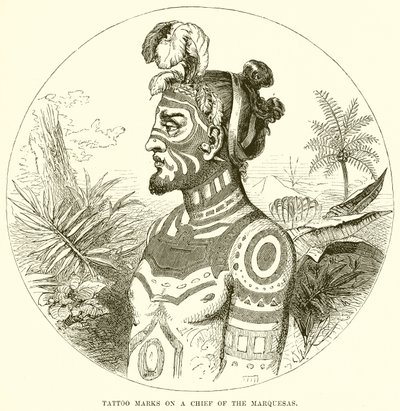 Marques de tatouage sur un chef des Marquises - English School