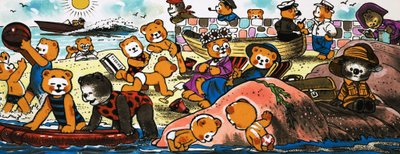 Ours en peluche jouant sur la plage - English School