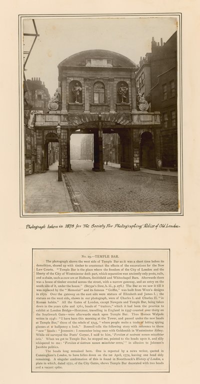 Temple Bar, Londres, photographie prise en 1878 - English School