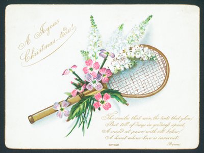 Raquette de tennis et fleurs, Carte de Noël - English School