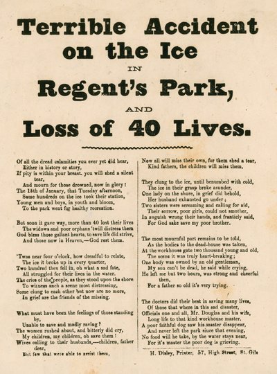 Terrible accident sur la glace à Regents Park, Londres - English School