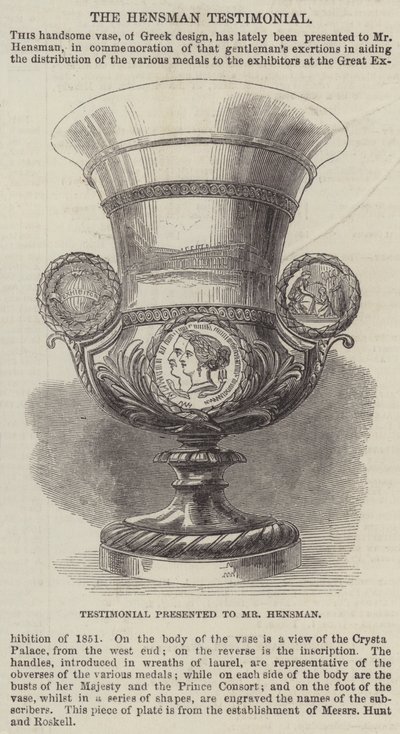 Témoignage présenté à M. Hensman (gravure) - English School