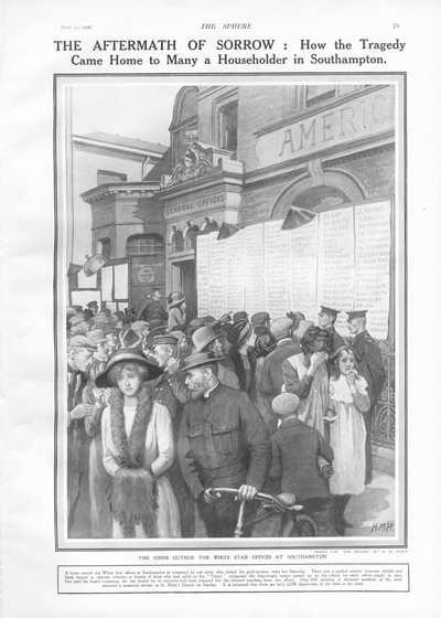Les conséquences du chagrin : comment la tragédie est rentrée chez de nombreux ménages à Southampton, de The Sphere, 27 avril 1912 - English School