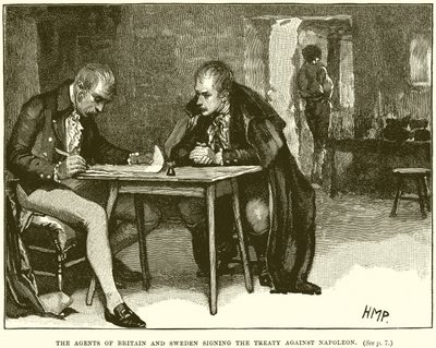 Les agents de la Grande-Bretagne et de la Suède signant le traité contre Napoléon - English School