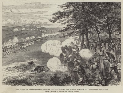 La bataille de Karahassankoi, infanterie turque prenant la position russe dans un cimetière bulgare - English School